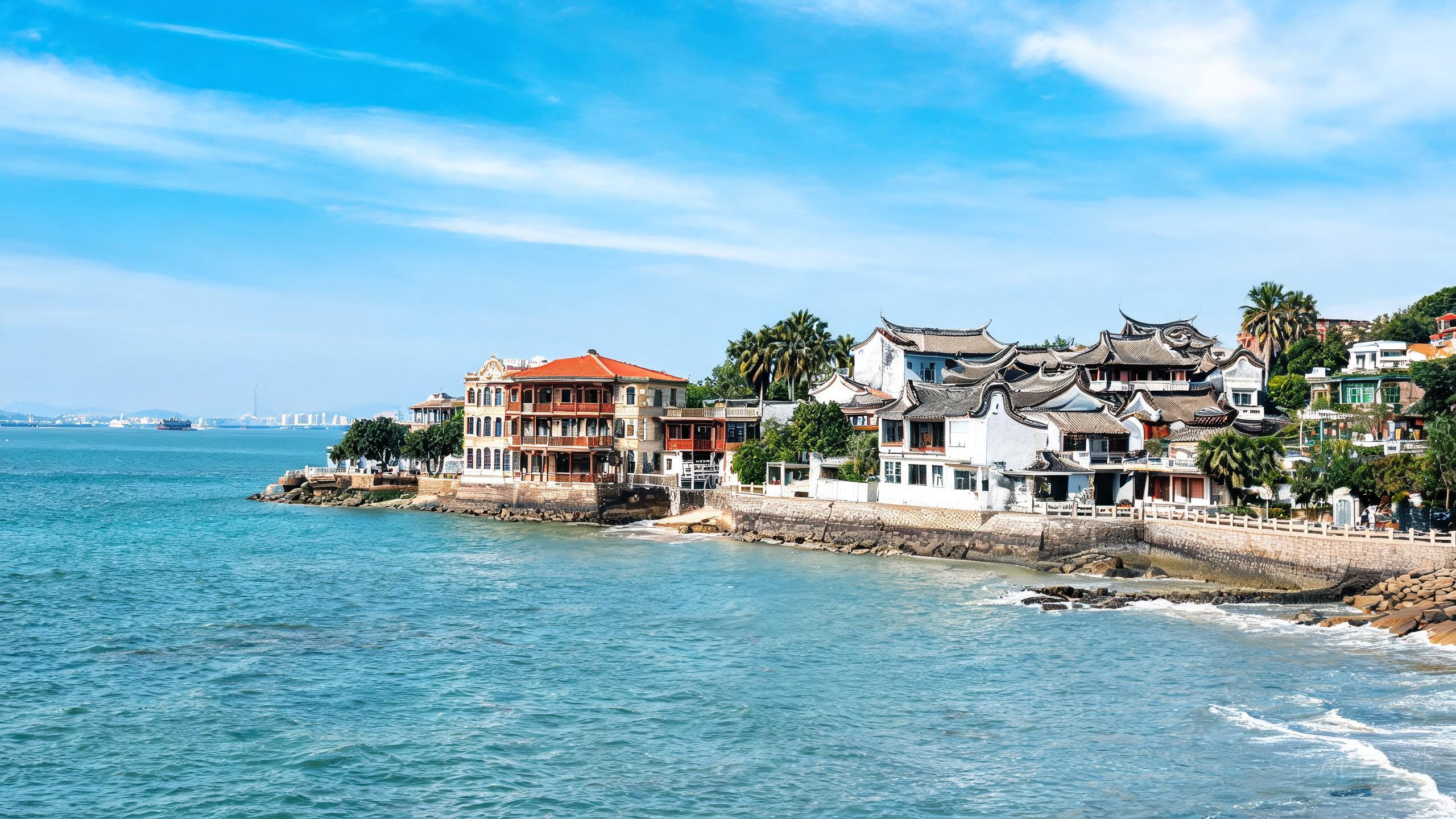 厦门鼓浪屿海岸与老建筑